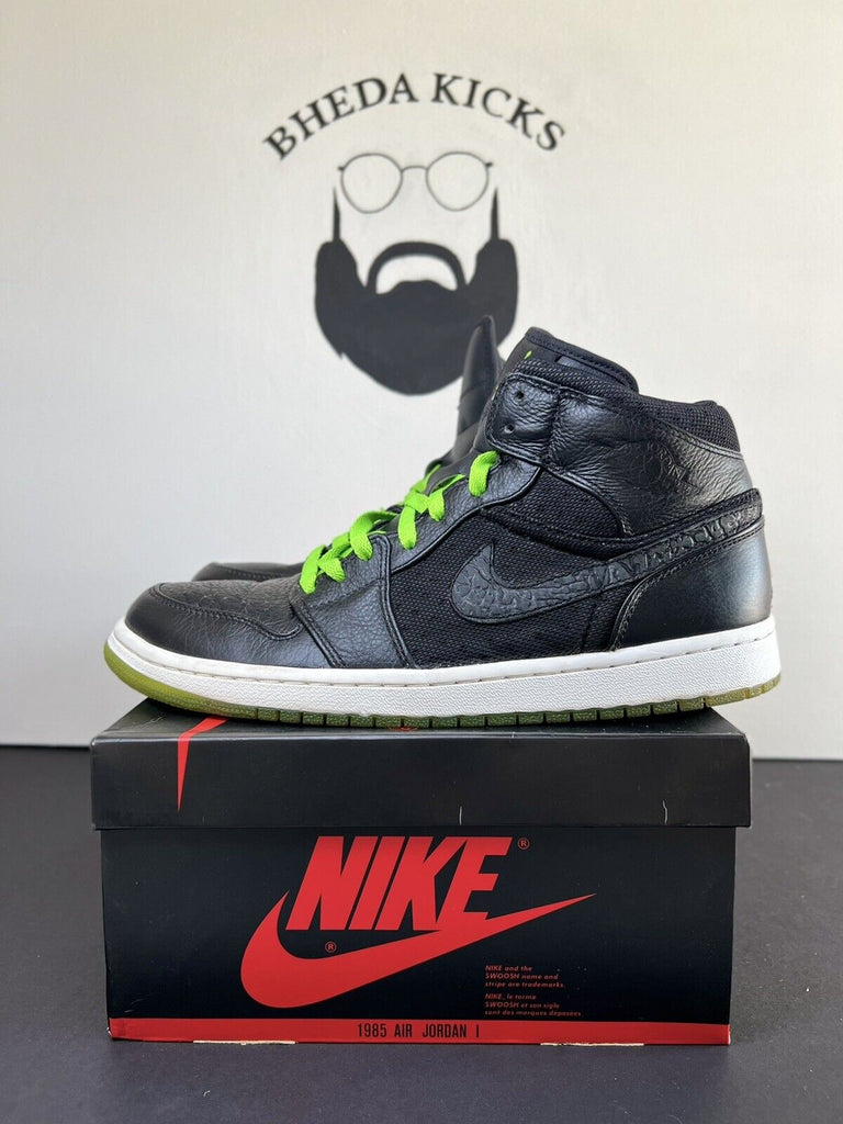 Nike Air Jordan 1 Mid Retro Phat Black Action Green Size 11 Sneakers 364770-007