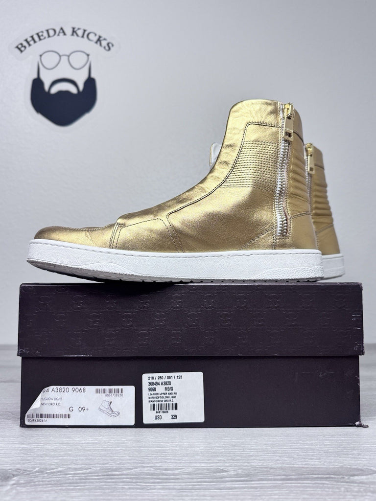 Size 9.5 - Gucci Miro Soft Leather High Top Men’s Sneakers Gold 376193 Preowned