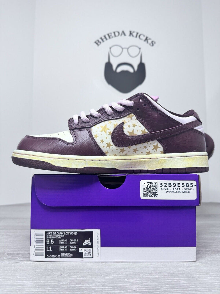 Size 9.5 Nike Supreme x Dunk OG SB QS Low Barkroot Brown DH3228-103 NEW (Custom)