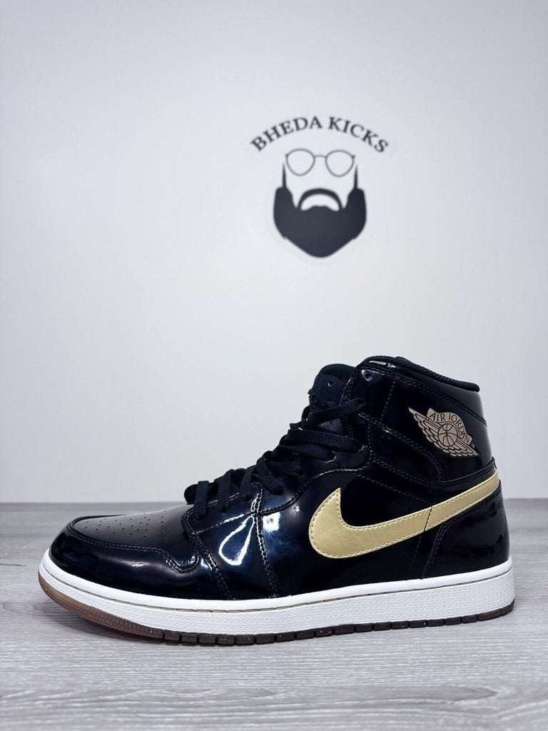 Size 14 - Nike Jordan 1 Retro High OG Black Gold PL 555088-019 Gold Preowned