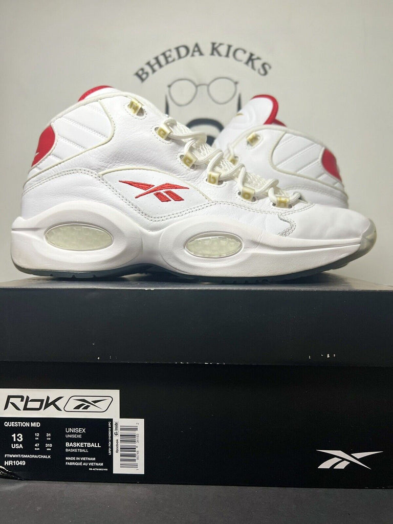 Reebok Question Mid Men's Sneakers Basketball Shoes White Red GX0230 Size 13