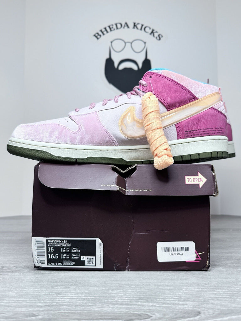 Size 15 - Nike Social Status x Dunk Mid strawberry Milk' DJ1173-600 Men's NEW DS