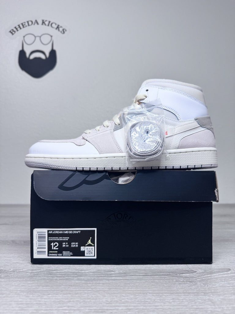 Size 12 - Jordan 1 Mid SE Craft White 2022 Suede Grey Leather DM9652-100 NEW DS