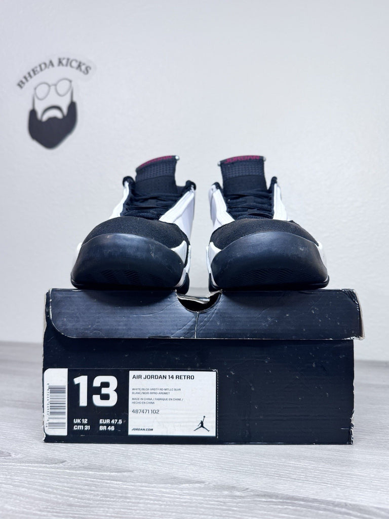 Size 13 - Air Jordan Black Toe 2014 Retro White Sneakers 487471-102 Preowned