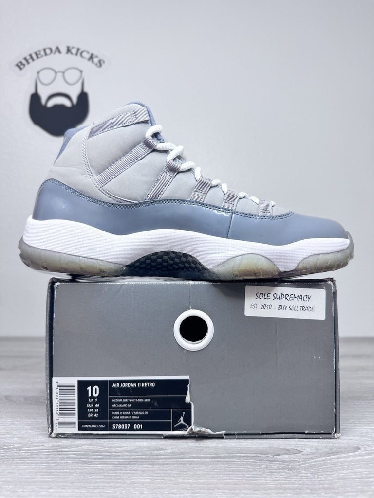 Size 10 - Nike Air Jordan 11 XI Retro Cool Grey 2010 Grey White 378037-001 PADS