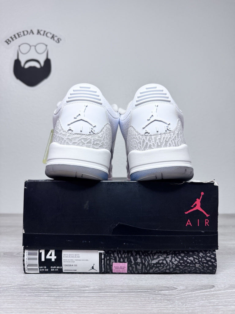 Size 14 - Nike Air Jordan 3 Retro Triple White 136064-111 Preowned Authentic