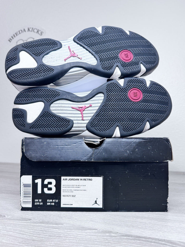 Size 13 - Air Jordan Black Toe 2014 Retro White Sneakers 487471-102 Preowned