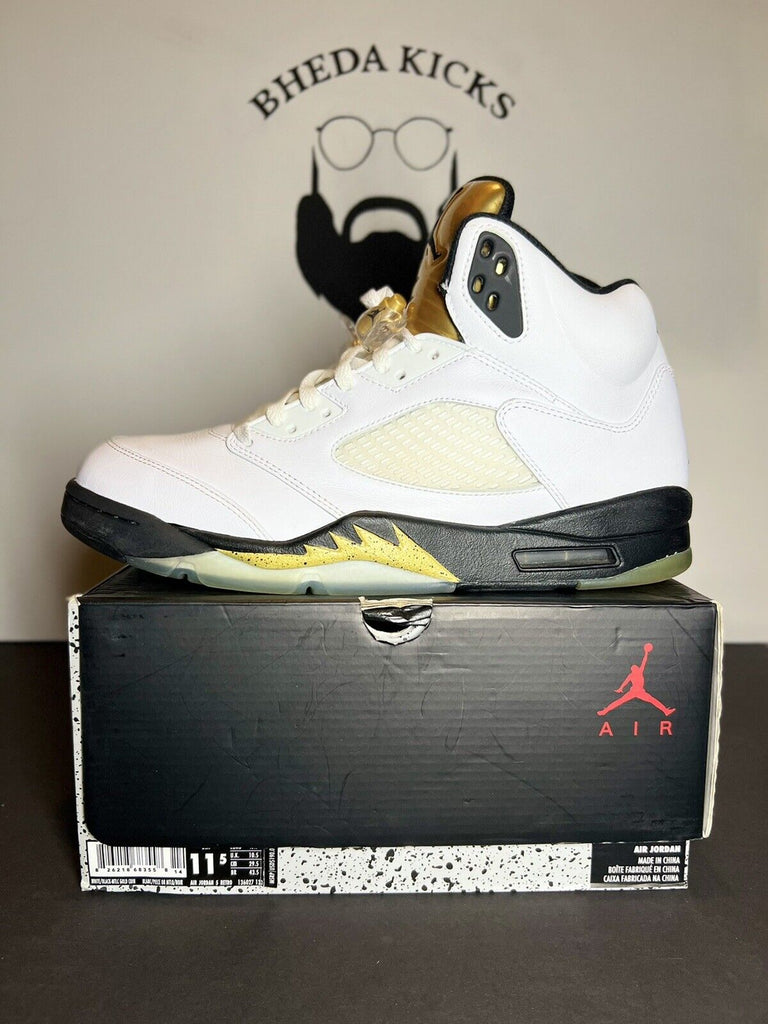 Nike Air Jordan 5 Retro White Black Olympic Gold Medal Coin 136027-133 Size 11.5