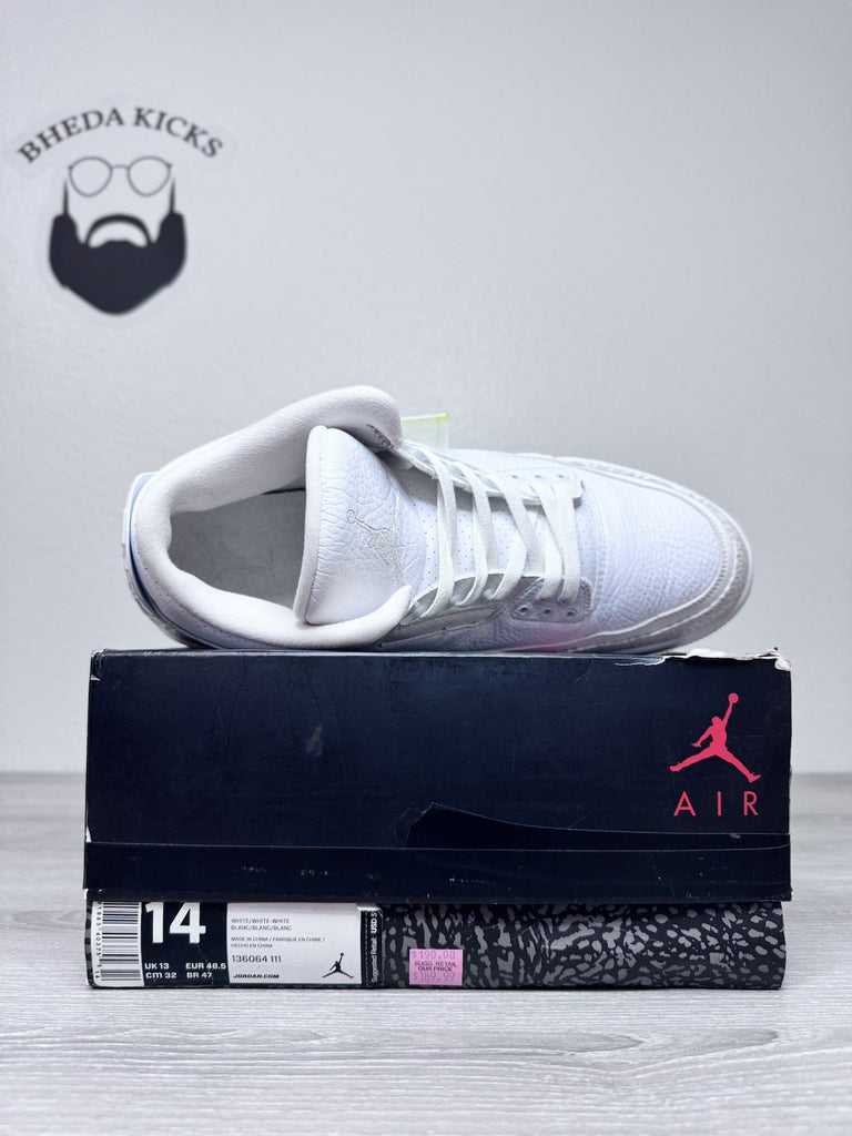 Size 14 - Nike Air Jordan 3 Retro Triple White 136064-111 Preowned Authentic