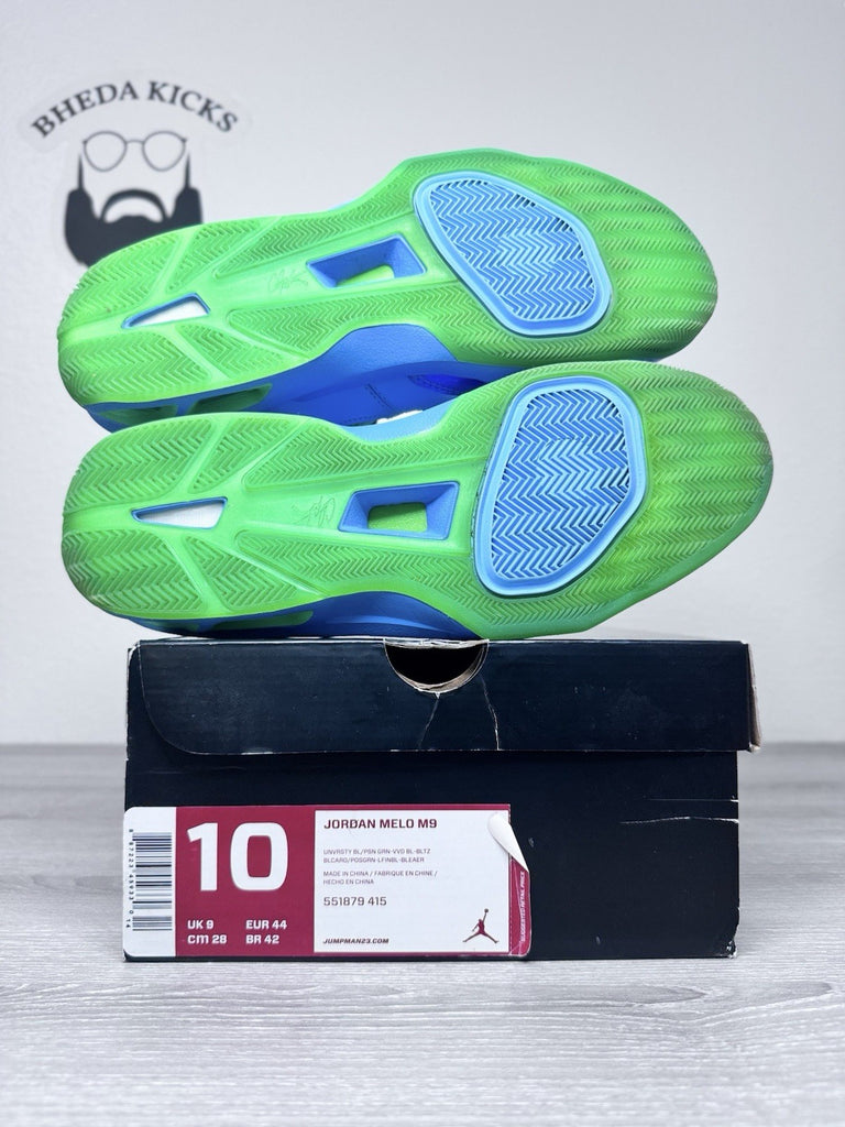 Size 10 - Nike Jordan Melo M9 Men's Poision Green Blitz Vivid Blue 551879-415
