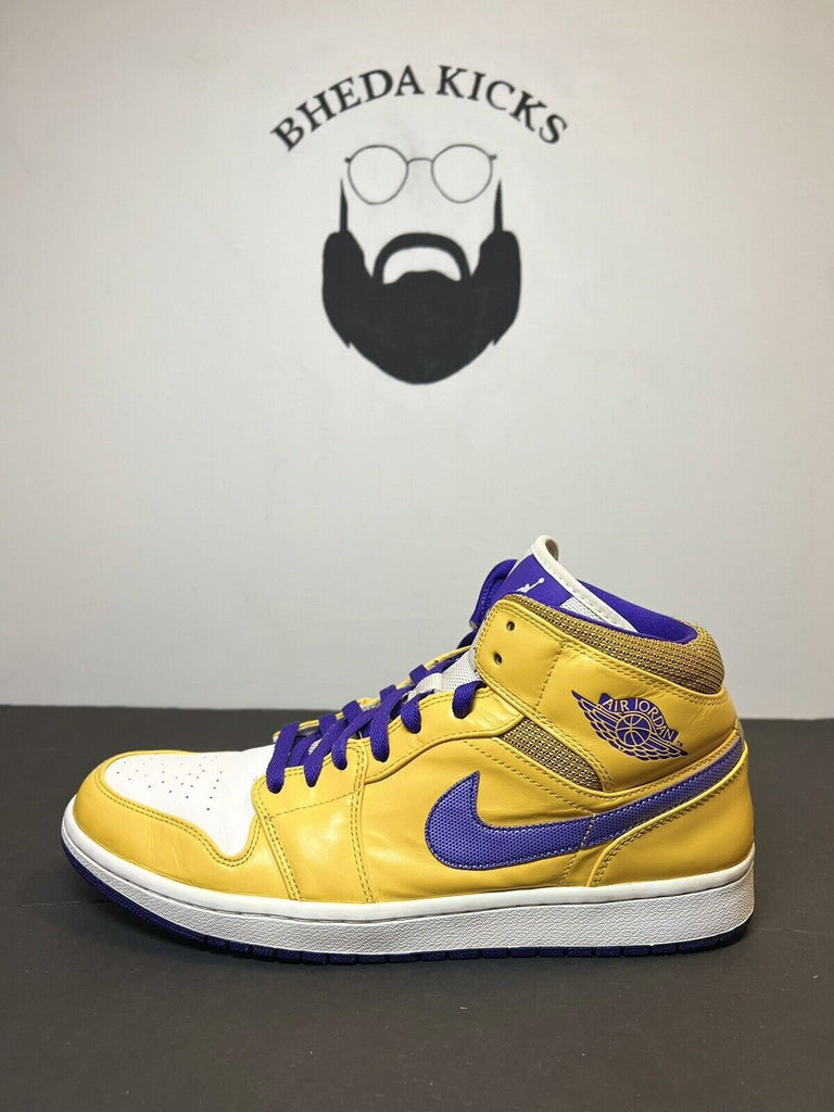 Nike Air Jordan 1 Mens Size 12 Lakers Yellow Purple Mens Shoe 554724-708 Rare