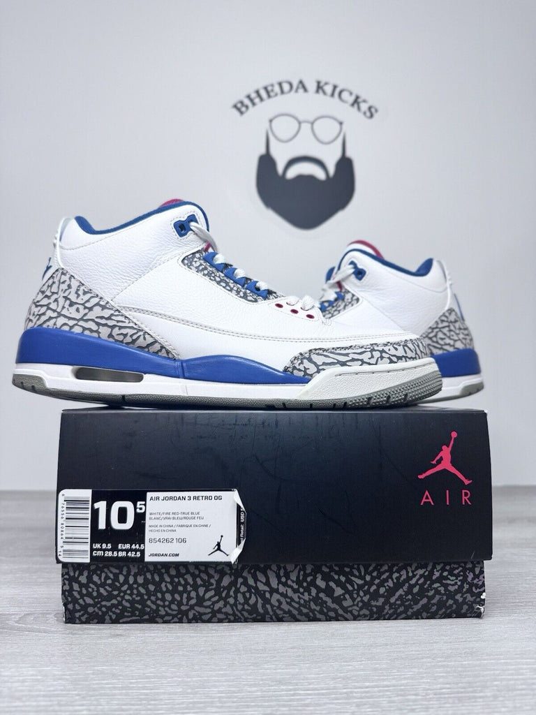 Size 10.5 - Jordan 3 True Blue White Leather Suede (854262-106) Preowned