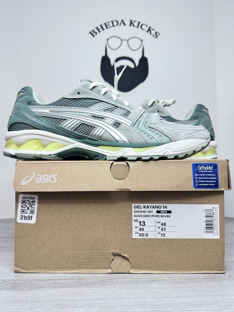 Size 13 - Asics Mens GEL-Kayano 14 Shoes Green Silver Dip Dye 1201A161-301