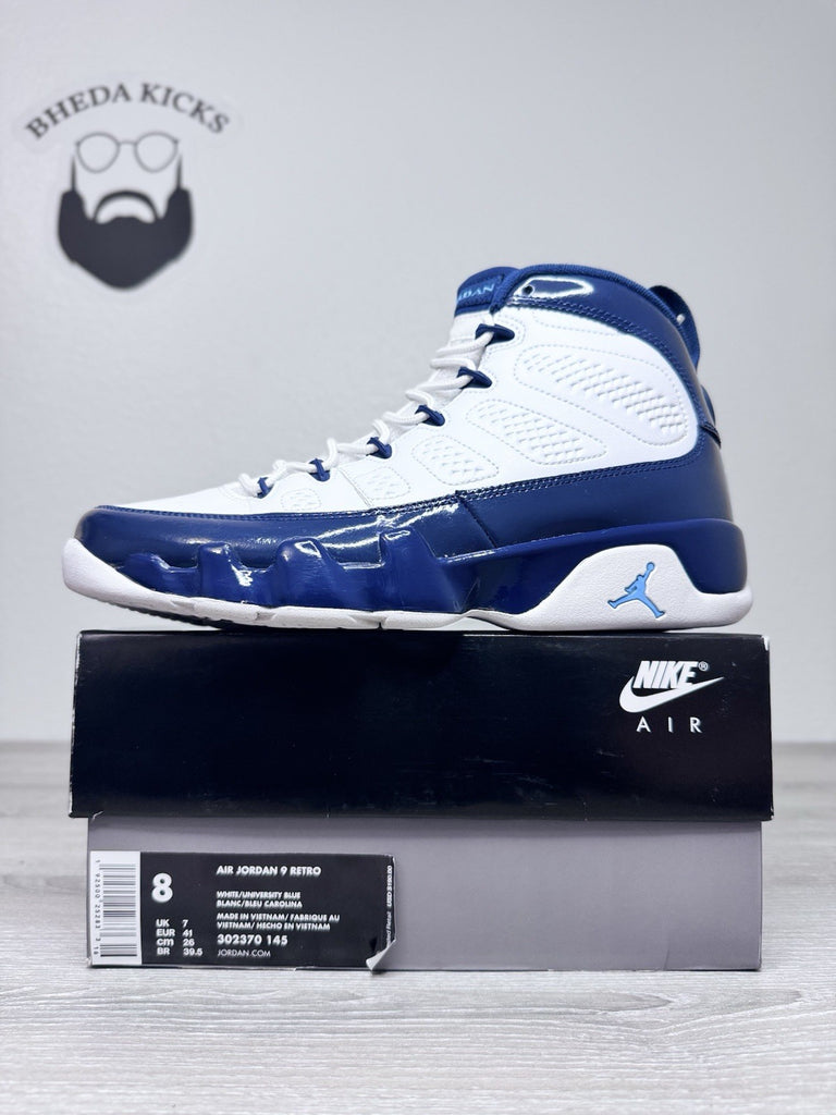 Size 8 - Air Jordan 9 Retro UNC Blue White Leather (302370-145) Preowned Clean