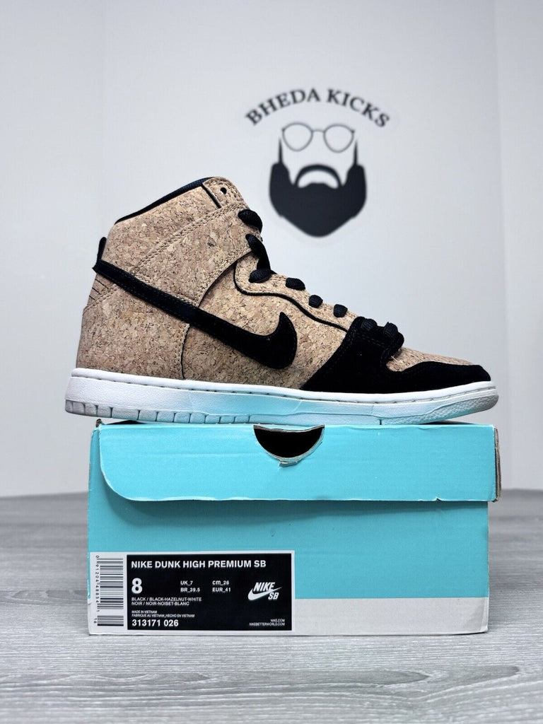 Size 8 - Nike SB Dunk High Cork 313171-026 Black Hazelnut White Preowned