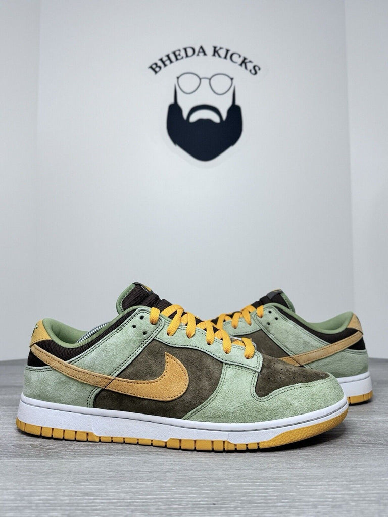 Size 11.5 - Nike Dunk Low Dusty Olive Brown Orange Suede White (DH5360-300)