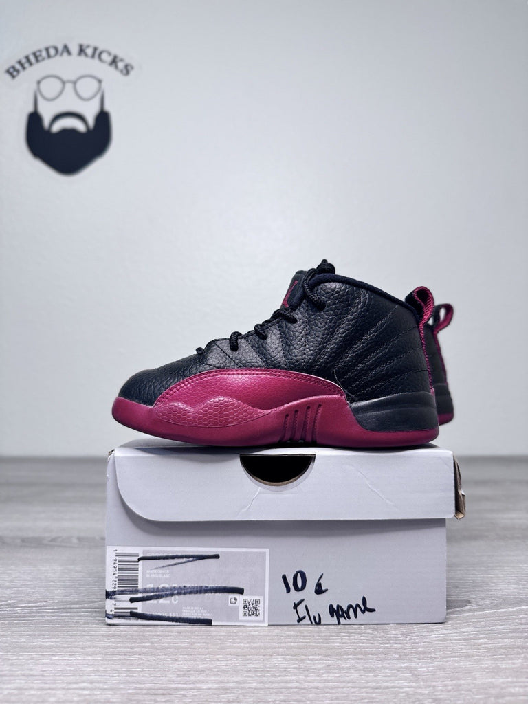 10C Nike Air Jordan 12 Retro Flu 2016 TD 850000-002 Toddler's Black Red Sneakers
