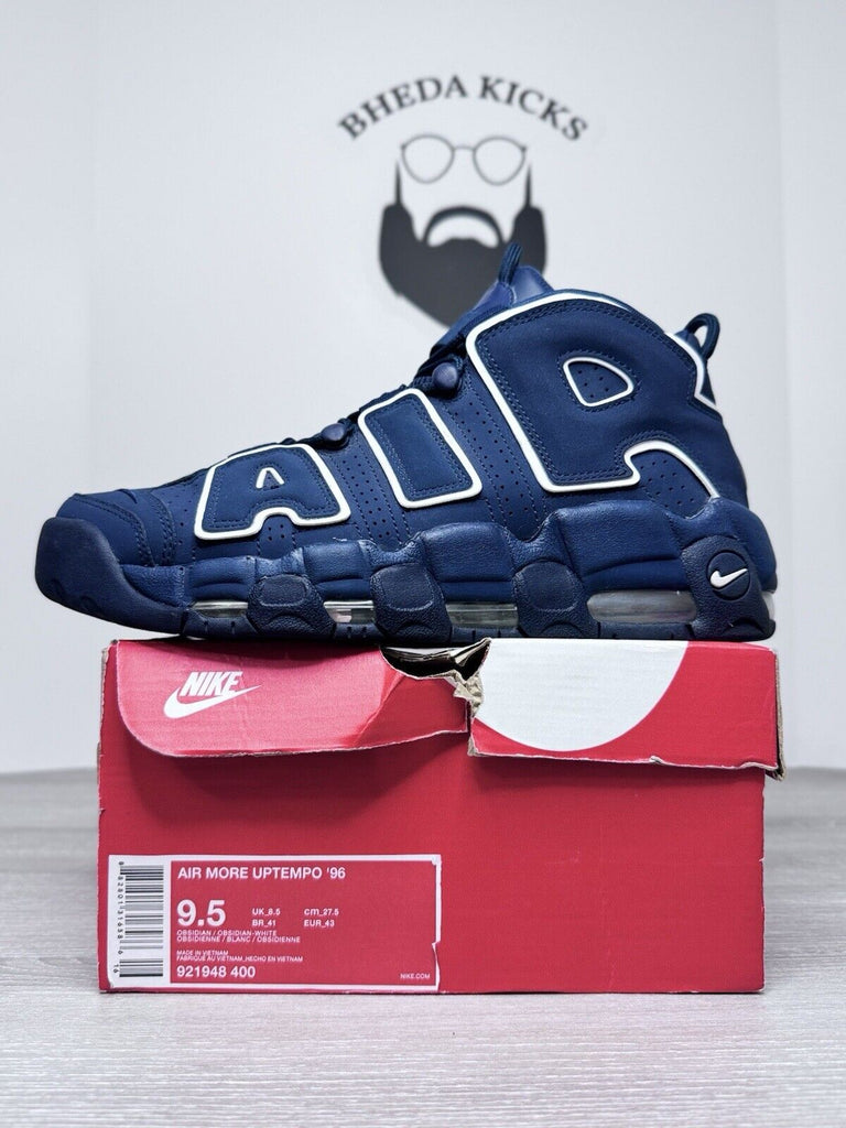 Size 9.5 - Nike Air More Uptempo '96 Obsidian Navy White 921948-400 CLEAN