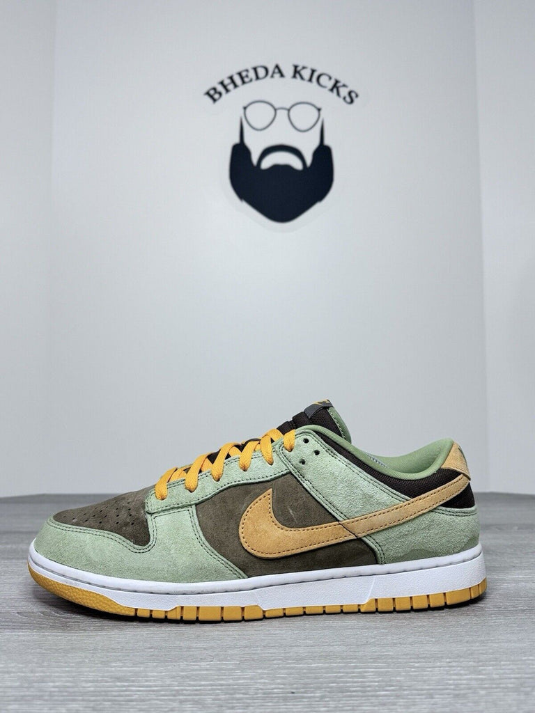 Size 11.5 - Nike Dunk Low Dusty Olive Brown Orange Suede White (DH5360-300)