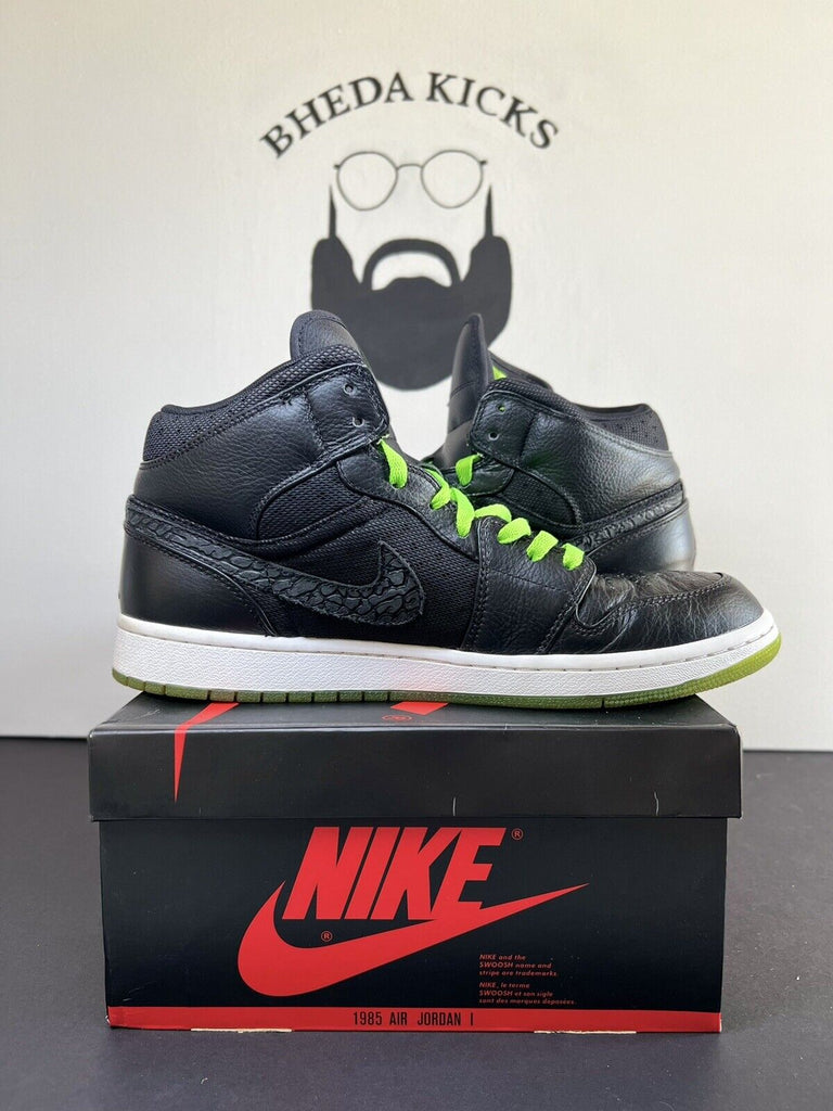 Nike Air Jordan 1 Mid Retro Phat Black Action Green Size 11 Sneakers 364770-007