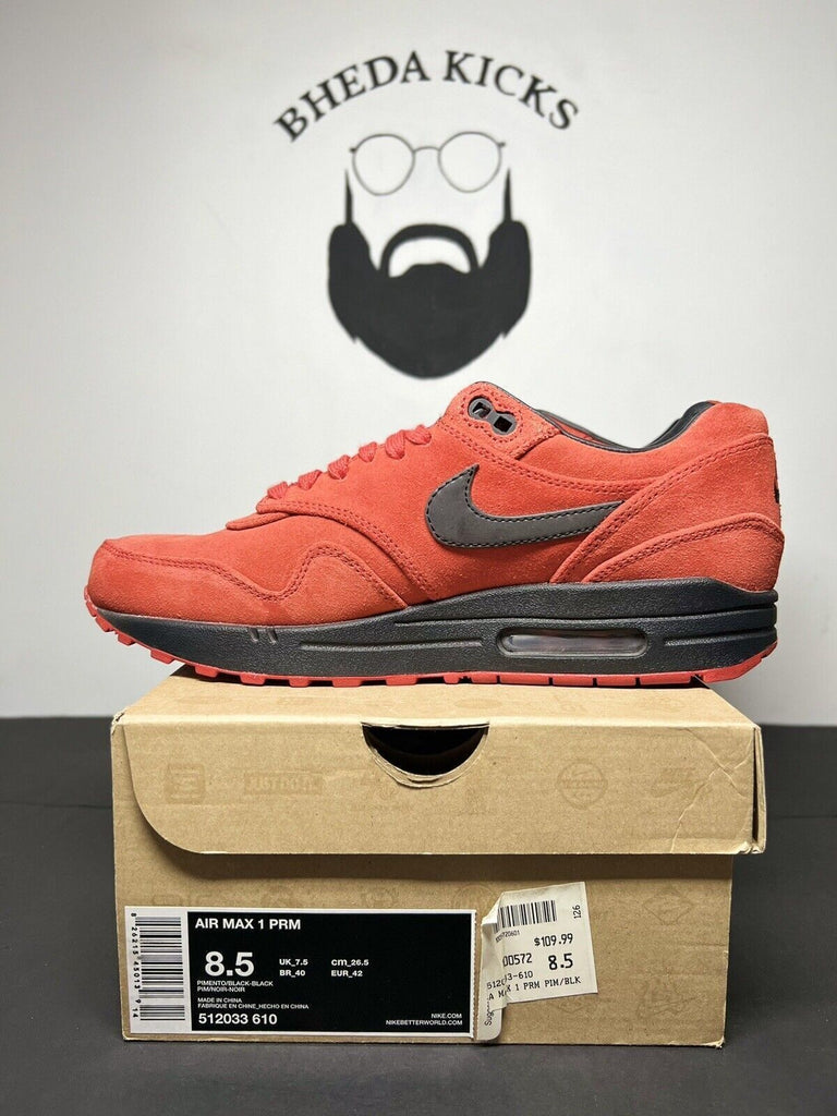 Size 8.5 - Nike Air Max 1 Premium Pimento 512033-610 Preowned Clean Og Rare