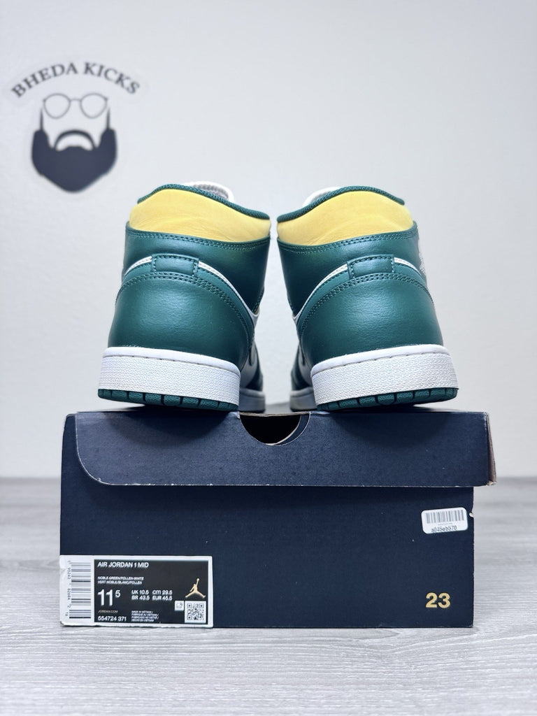 Size 11.5 - Nike Air Jordan 1 Mid Sonics Green White Yellow 554724-371 Preowned