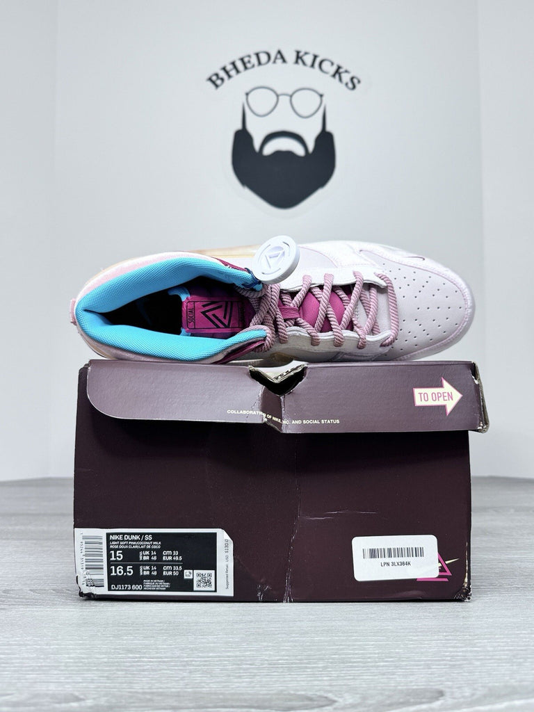 Size 15 - Nike Social Status x Dunk Mid strawberry Milk' DJ1173-600 Men's NEW DS