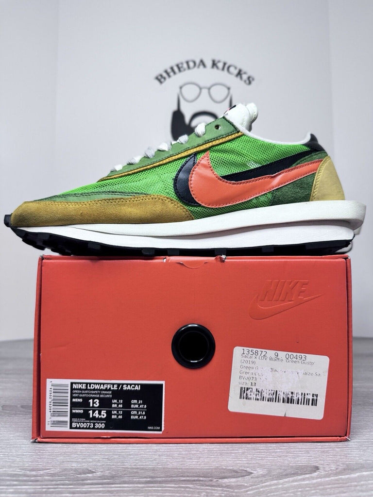 Size 13 - Nike Sacai LDWaffle US Green Gusto Orange Sneaker Shoes BV0073-300