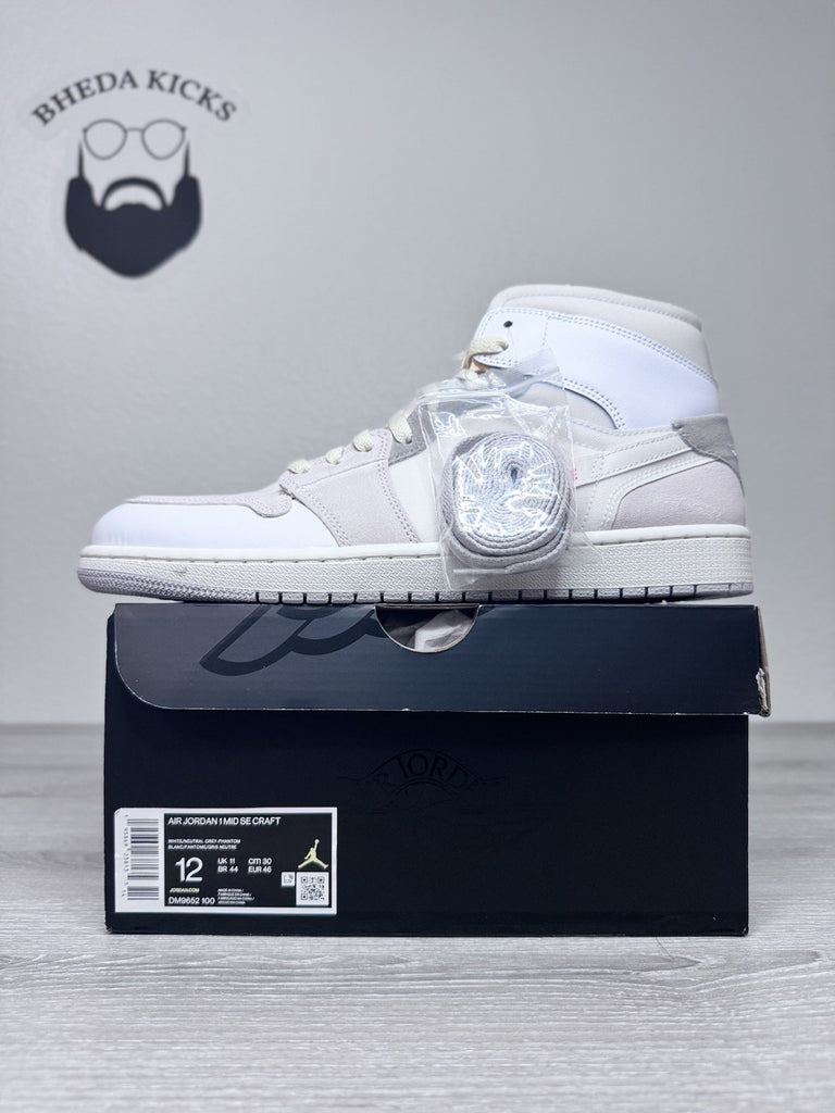 Size 12 - Jordan 1 Mid SE Craft White 2022 Suede Grey Leather DM9652-100 NEW DS