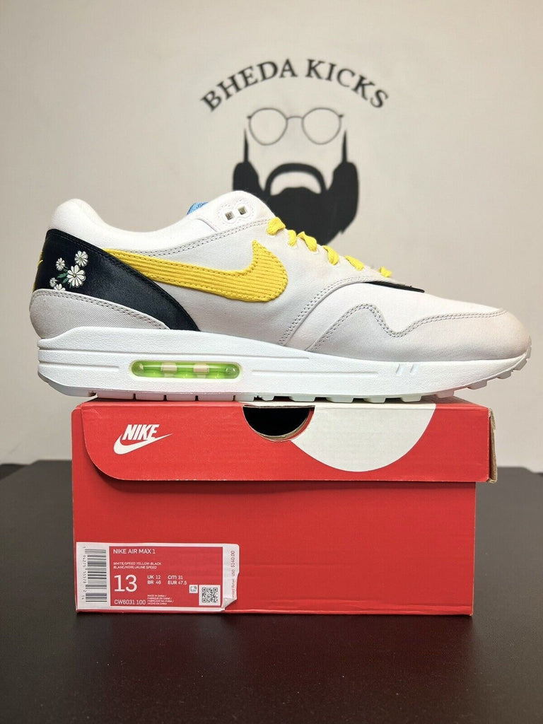 Nike Air Max 1 Daisy White/Grey/Black/Yellow CW6031-100 Mens Size 13 Preowned