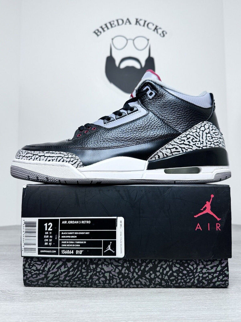 Size 12 - Nike Air Jordan Retro 3 Black Cement 2011  136064-010 Preowned