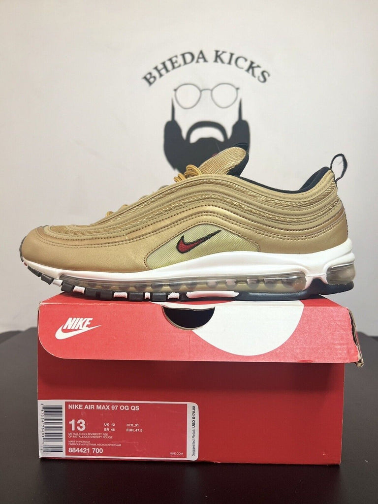 Nike Air Max 97 OG QS Metallic Gold 2017 Size 13 884421-700 Preowned Authentic