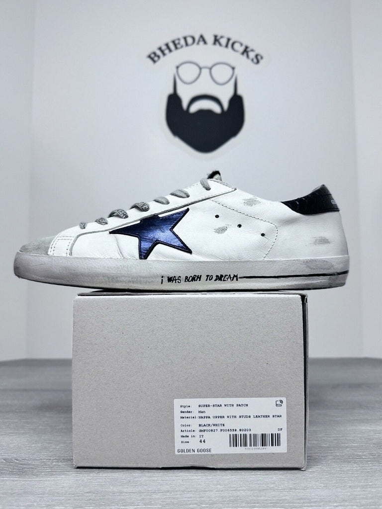 Size 10.5 - Golden Goose Superstar White Navy Blue Size 44EU Worn Once Authentic