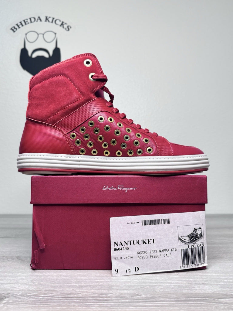 Size 9.5 - Salvatore Ferragamo Embellished Nantucket Rosso Nappa Red Preowned