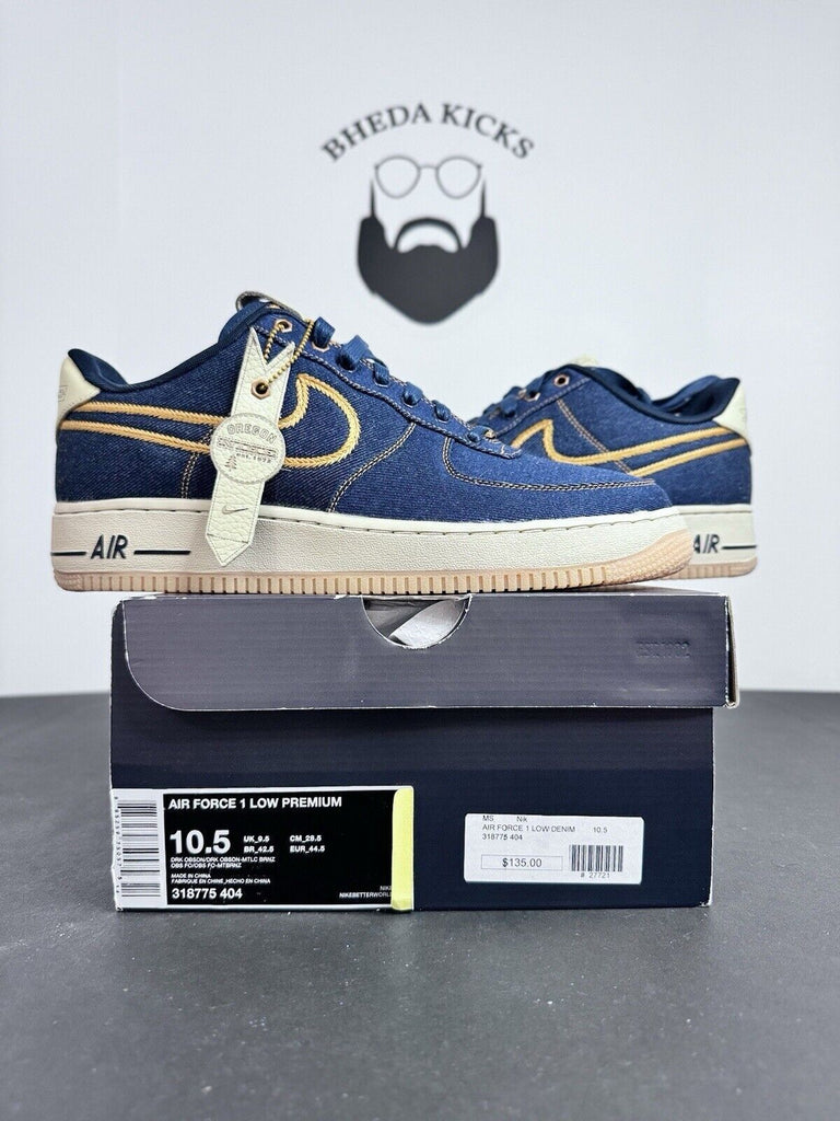 NEW Nike Air Force 1 Low Premium Denim Gum Limited Edition 318775-404 Size 10.5