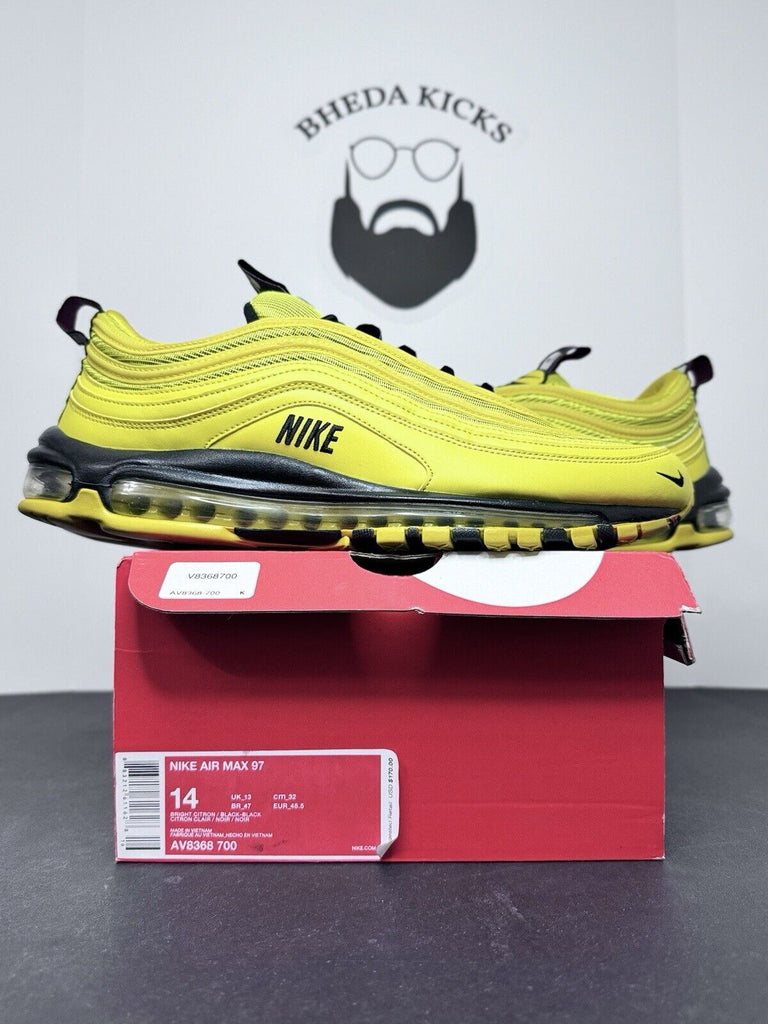 Size 14 - Nike Air Max 97 Bright Citron Yellow Black Sneakers AV8368-700