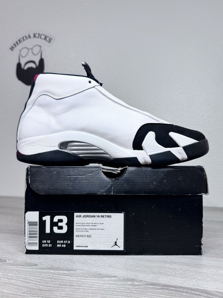 Size 13 - Air Jordan Black Toe 2014 Retro White Sneakers 487471-102 Preowned