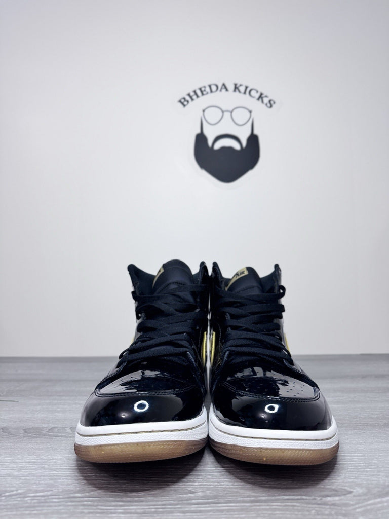 Size 14 - Nike Jordan 1 Retro High OG Black Gold PL 555088-019 Gold Preowned