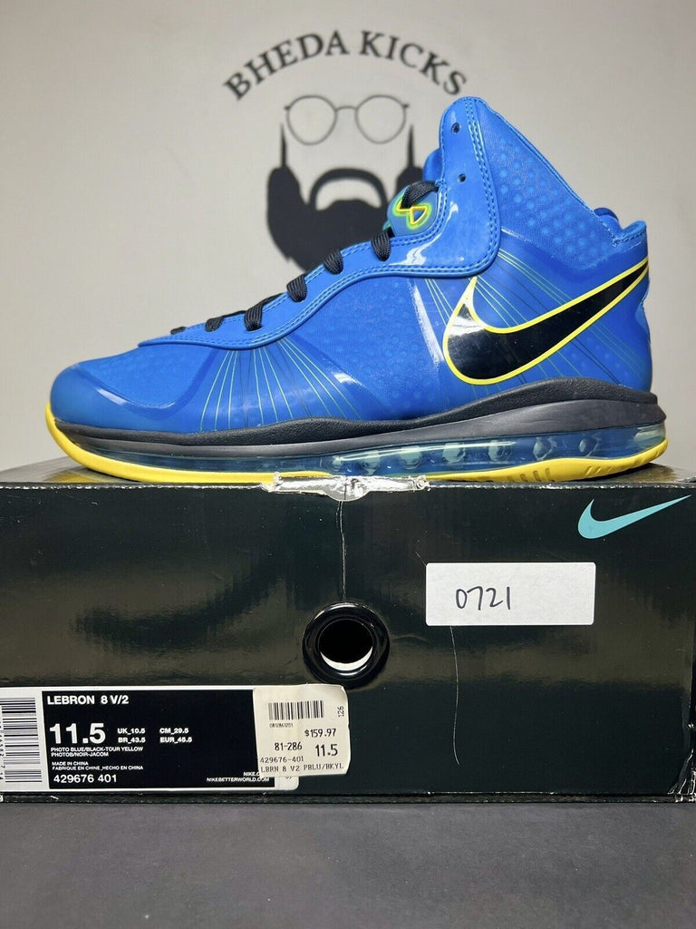 Nike Lebron VIII 8 V/2 Entourage Photo Blue Black Tour Yellow Size 11.5 Preowned