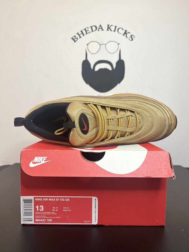 Nike Air Max 97 OG QS Metallic Gold 2017 Size 13 884421-700 Preowned Authentic