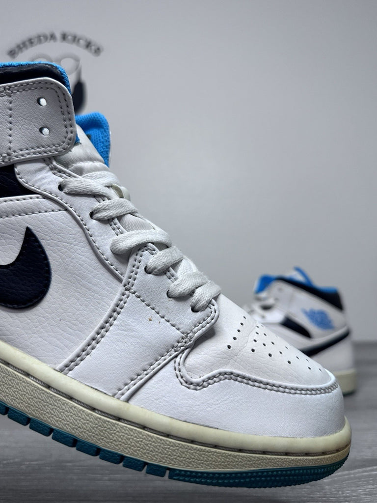 Size 8 - Air Jordan 1 Mid Laser Blue White Black Leather (554724-141)