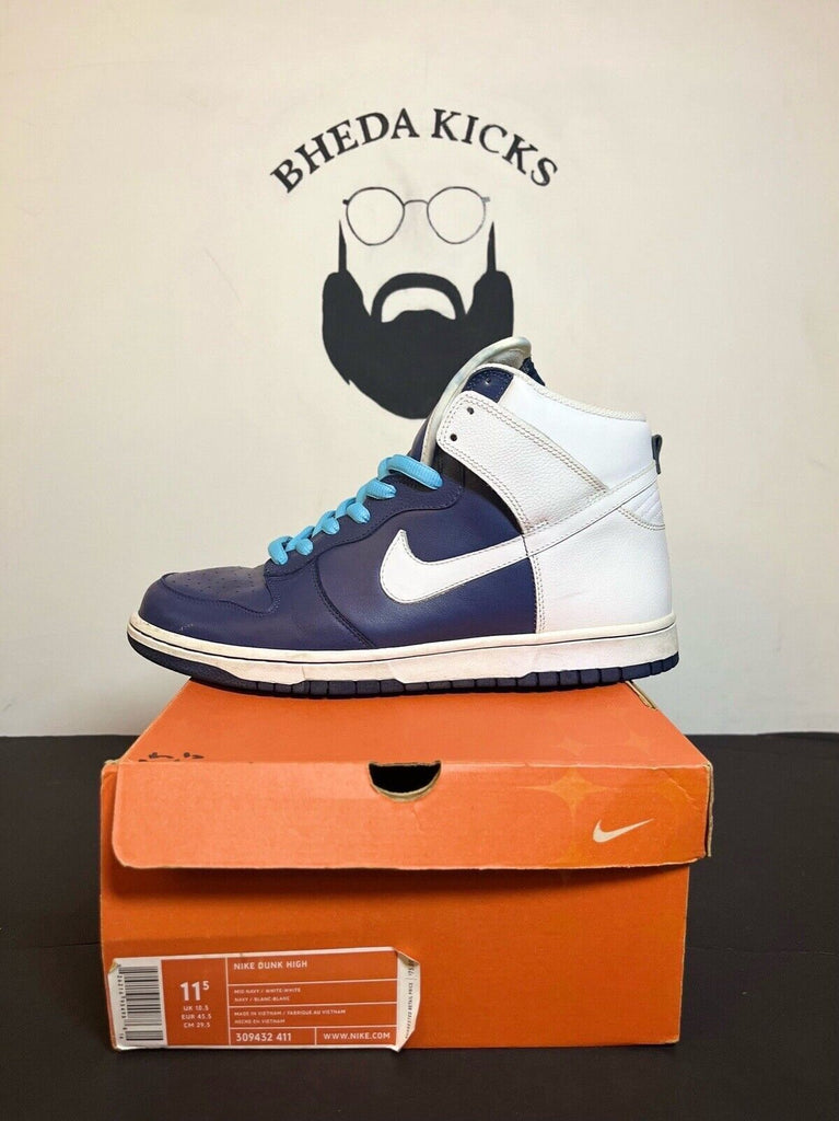 Nike Dunk High 2006 Mens Size 11.5 Navy Blue White Leather 309432-411 Preowned