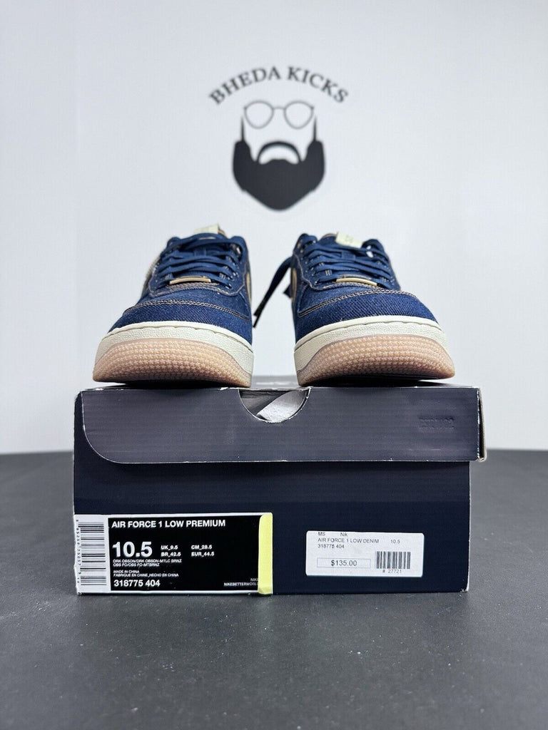 NEW Nike Air Force 1 Low Premium Denim Gum Limited Edition 318775-404 Size 10.5