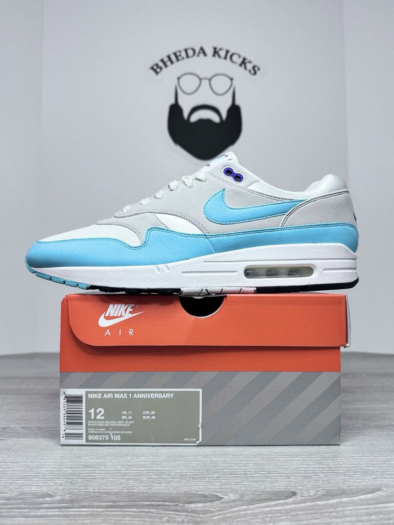 Size 12 - Nike Air Max 1 OG Aqua 2017 Anniversary 908375-105  Preowned