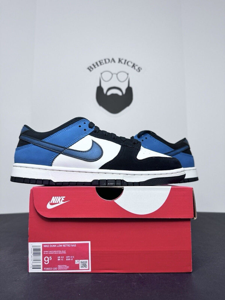 NEW Nike Dunk Low Airbrush Industrial Blue White Black Suede FD6923-100 Size 9.5