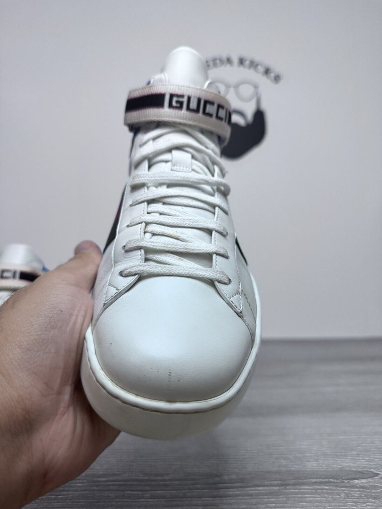 Size 9 - Gucci Stripe Ace High Top Sneakers White Preowned Authentic Rare