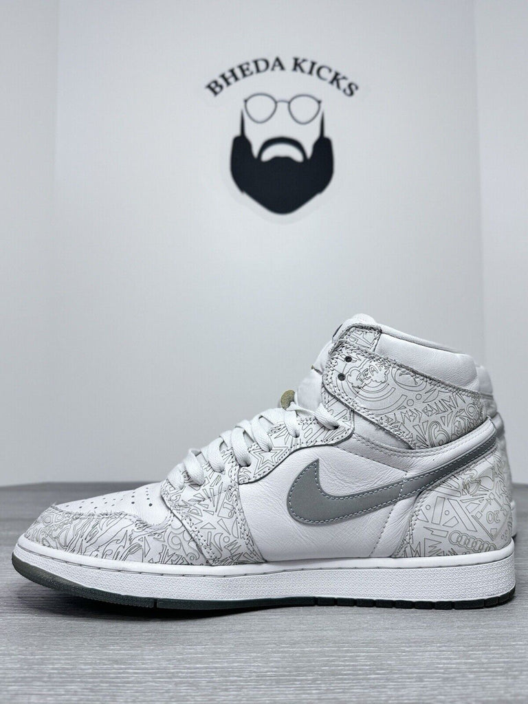 Size 13 - Air Jordan 1 Retro OG High Laser White Grey Leather (705289-100) Rare