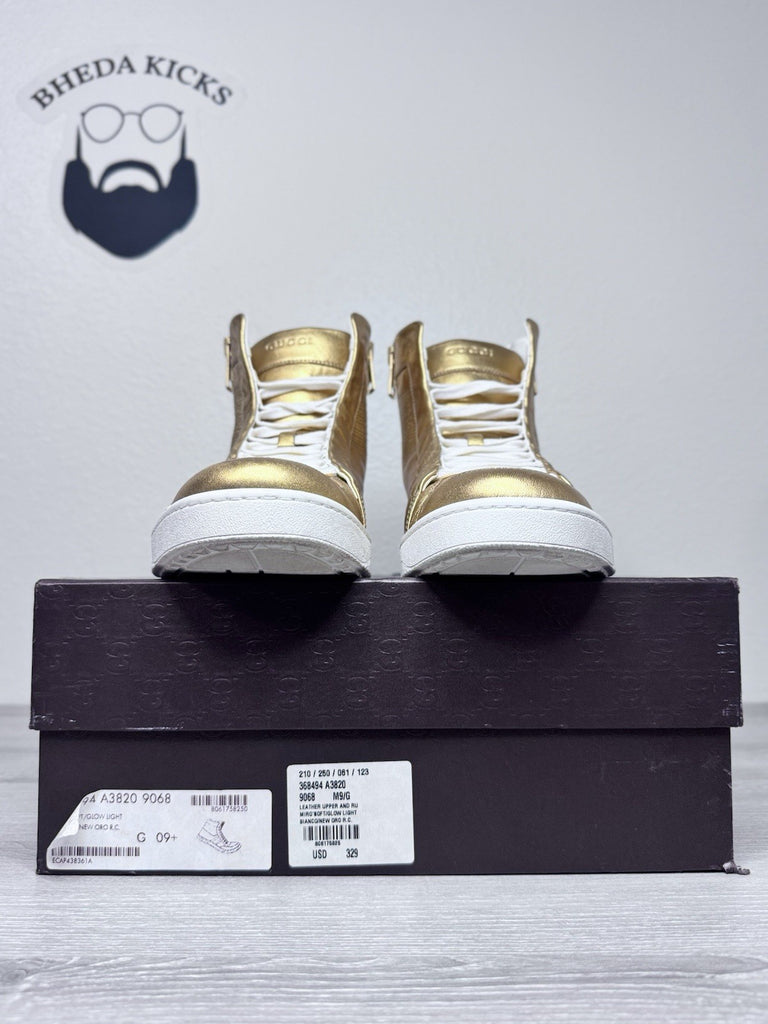 Size 9.5 - Gucci Miro Soft Leather High Top Men’s Sneakers Gold 376193 Preowned
