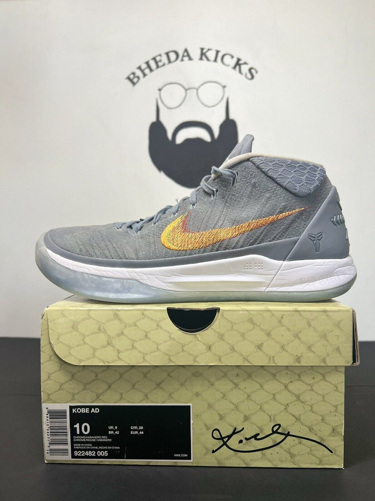 Nike Kobe A.D. Mid Grey Snake Size 10 922482-005 OG Preowned Authentic Rare