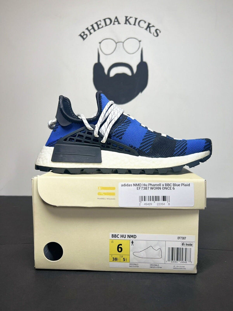 Adidas NMD Hu Pharrell x BBC Blue Plaid DS size 6 Sneakers (EF7387) Preowned Og